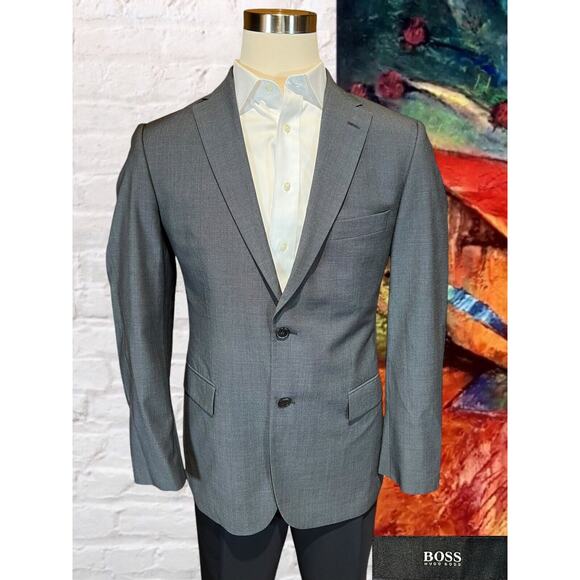 Hugo Boss 42R Gray Super 100s Nailhead Blazer Suit Jacket - Picture 5 of 15